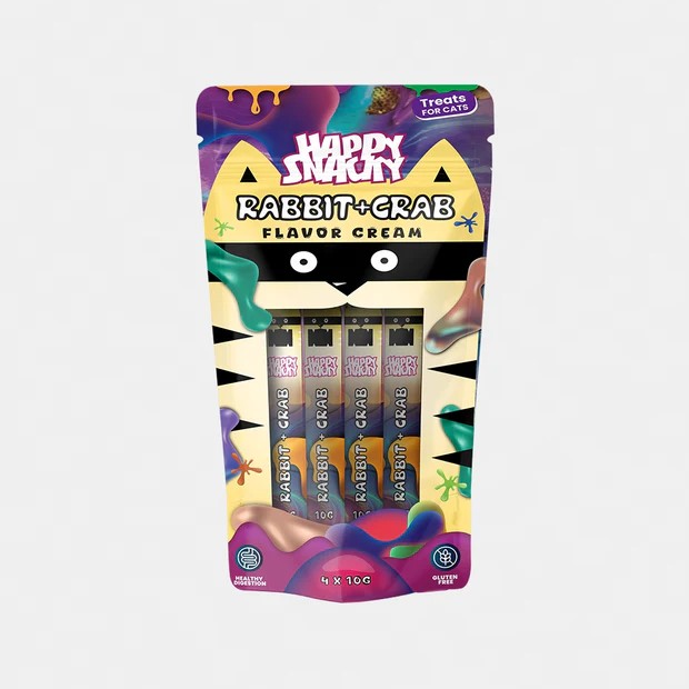 HAPPY SNACKY Krem dla kota Królik z Krabem 4x 10g