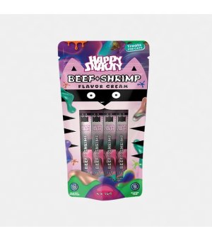 HAPPY SNACKY Krem dla kota Wołowina z Krewetkami 4x 10g