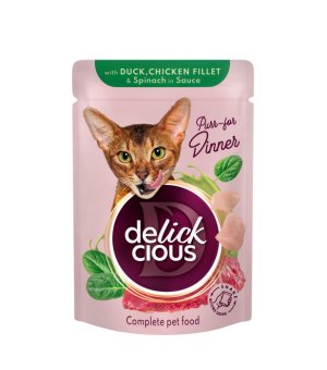 ideaPet Delickcious karma mokra dla kotów Filet z Kaczki i Kurczaka ze Szpinakiem 85g