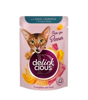 ideaPet Delickcious karma mokra dla kotów Paski z Kaczką i Dynią w zupie krem 85g