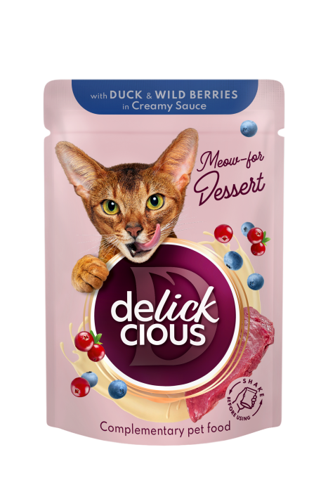 ideaPet Delickcious karma mokra dla kotów Płatki z Kaczką i leśnymi Jagodami w sosie 80g