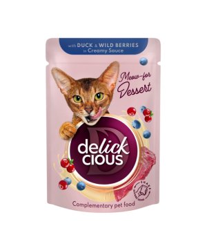 ideaPet Delickcious karma mokra dla kotów Płatki z Kaczką i leśnymi Jagodami w sosie 80g