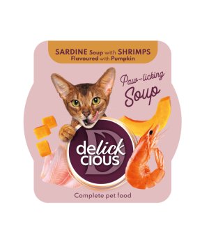 ideaPet Delickcious Zupa dla kotów Saryndki z Krewetkami o smaku Dyni 80g