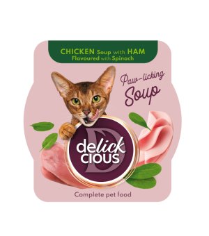 ideaPet Delickcious Zupa dla kotów Kurczak z Szynką i Szpinakiem 80g