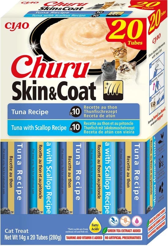 INABA Cat Churu Skin & Coat Tuna zestaw musów dla kotów z tuńczykiem 20x 14g