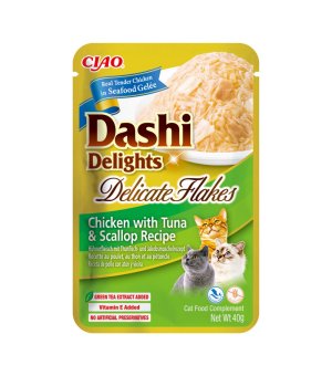 INABA CAT Dashi Delights Delicate Flakes Chicken, Tuna, Scallop - uzupełniająca karma dla kota 40g