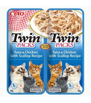 Inaba Cat Twin Formuła z tuńczykiem i kurczakiem w bulionie z przegrzebków 2x40g