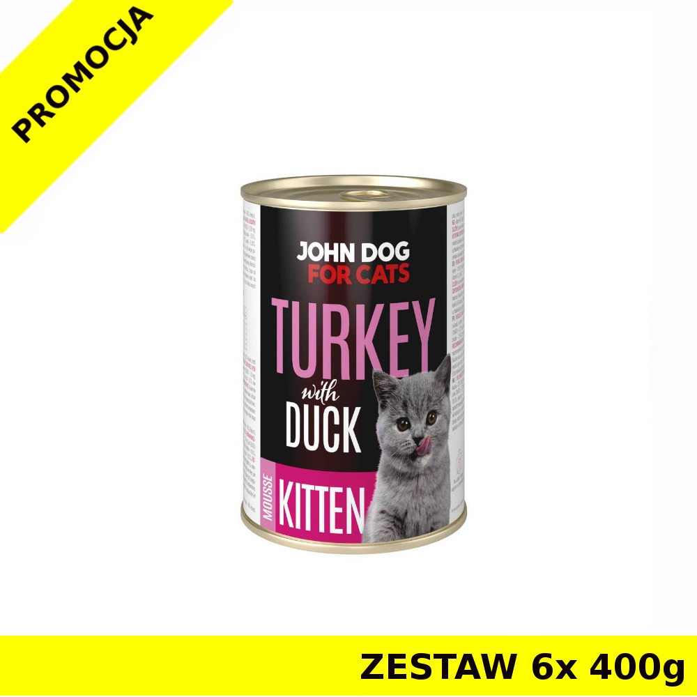 John Dog karma mokra dla kociąt MUS Indyk i Kaczka ZESTAW 6x 400g