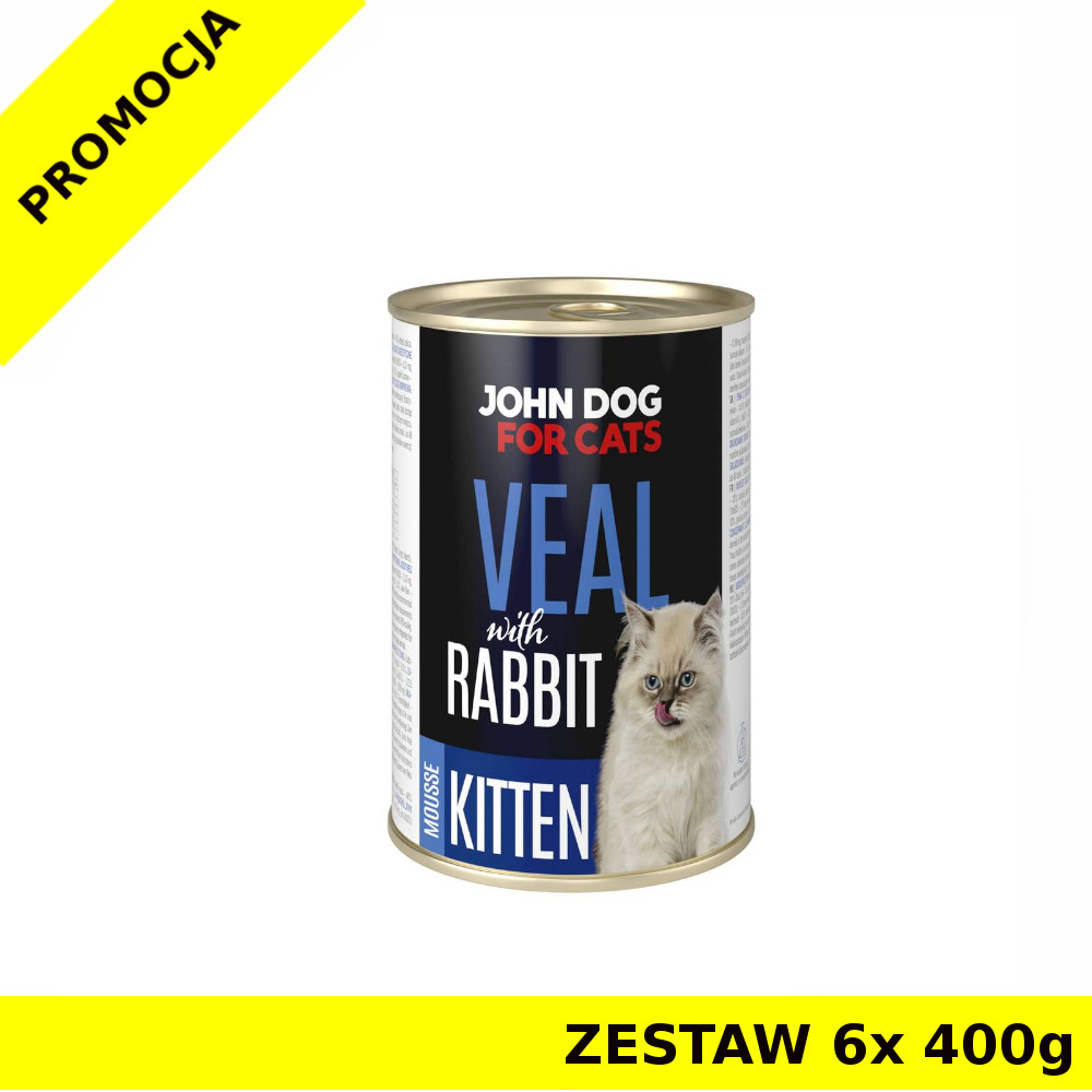 John Dog karma mokra dla kociąt MUS Cielęcina i Królik ZESTAW 6x 400g