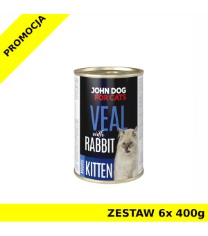 John Dog karma mokra dla kociąt MUS Cielęcina i Królik ZESTAW 6x 400g