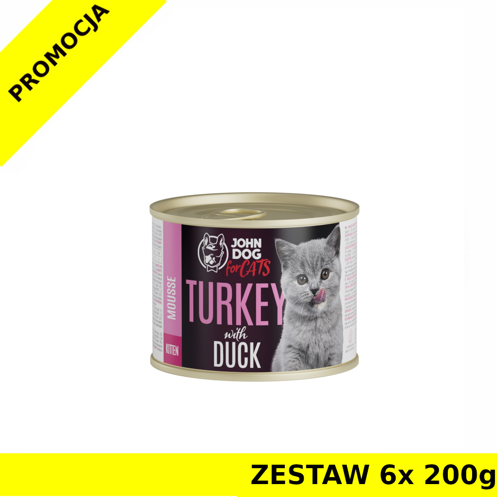 John Dog karma mokra dla kociąt MUS Indyk i Kaczka ZESTAW 6x 200g