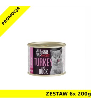 John Dog karma mokra dla kociąt MUS Indyk i Kaczka ZESTAW 6x 200g
