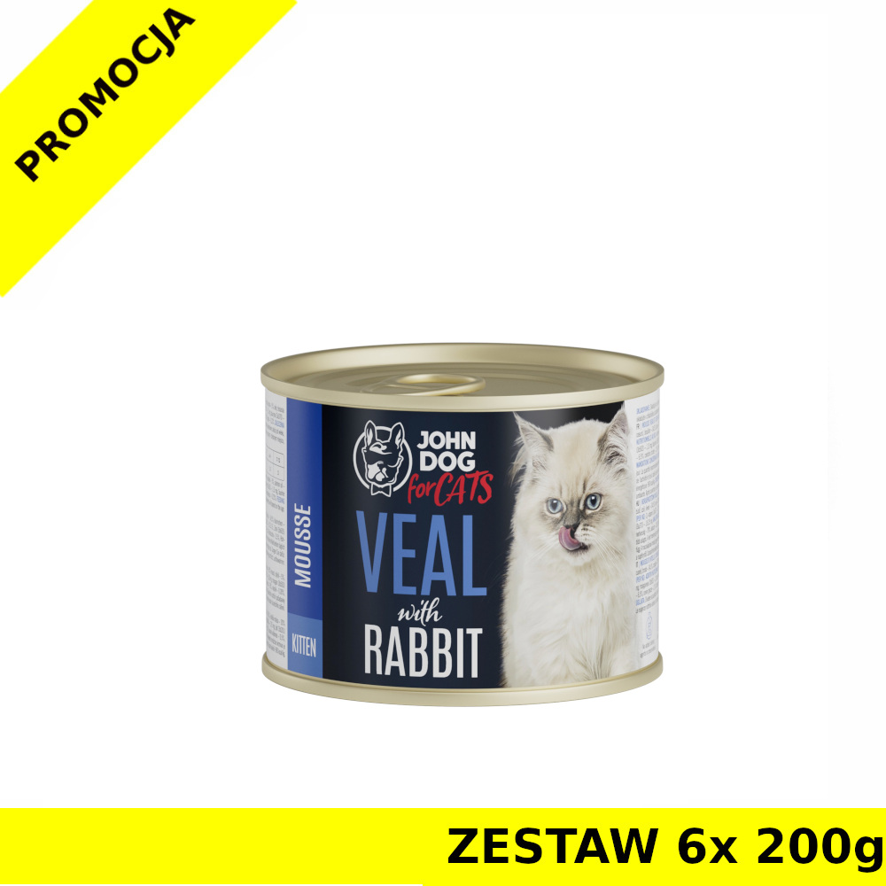 John Dog karma mokra dla kociąt MUS Cielęcina i Królik ZESTAW 6x 200g