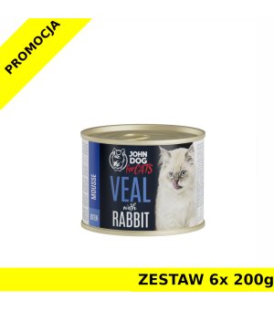 John Dog karma mokra dla kociąt MUS Cielęcina i Królik ZESTAW 6x 200g