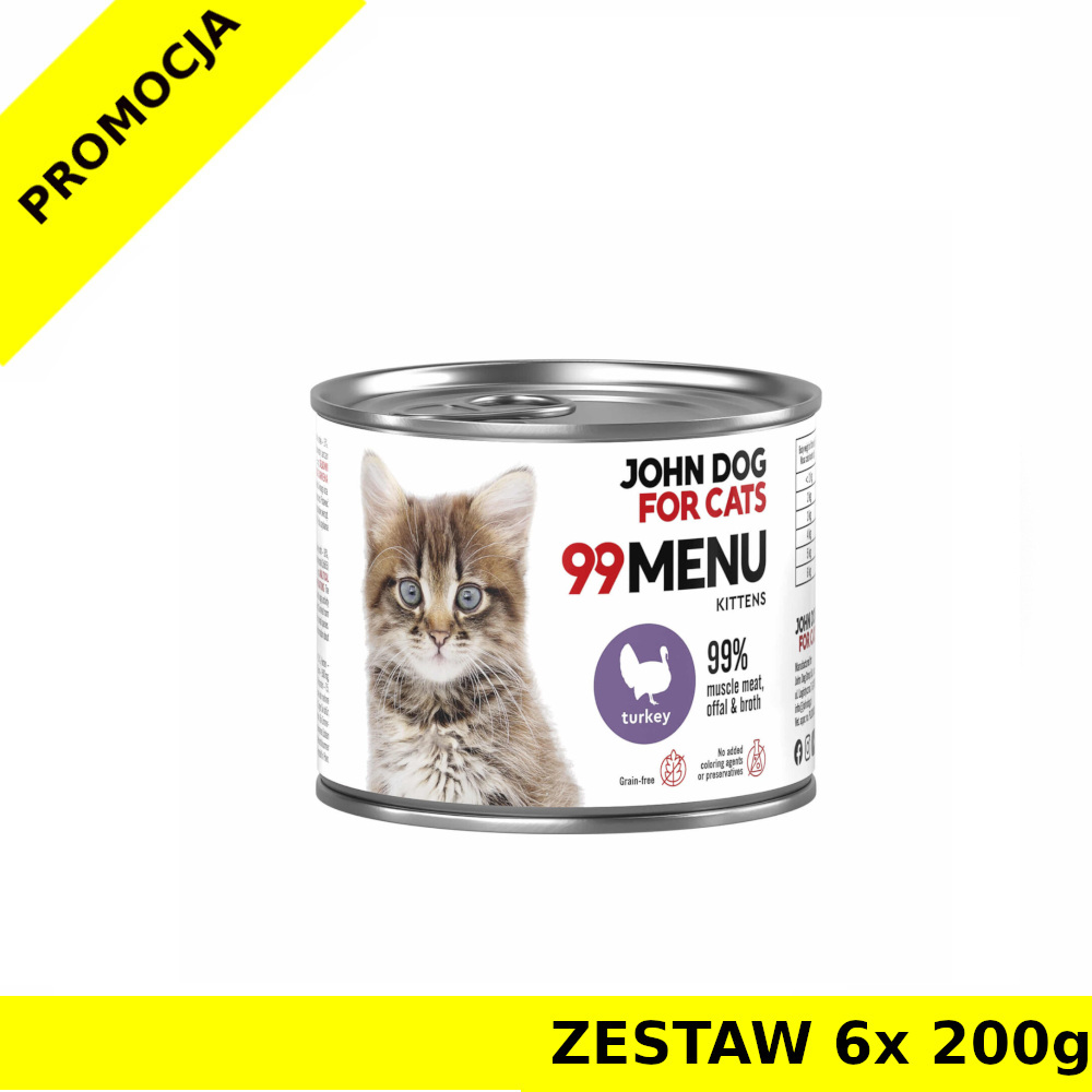John Dog karma mokra dla kociąt 99 Menu Indyk ZESTAW 6x 200g