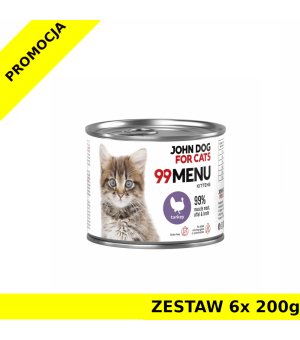 John Dog karma mokra dla kociąt 99 Menu Indyk ZESTAW 6x 200g