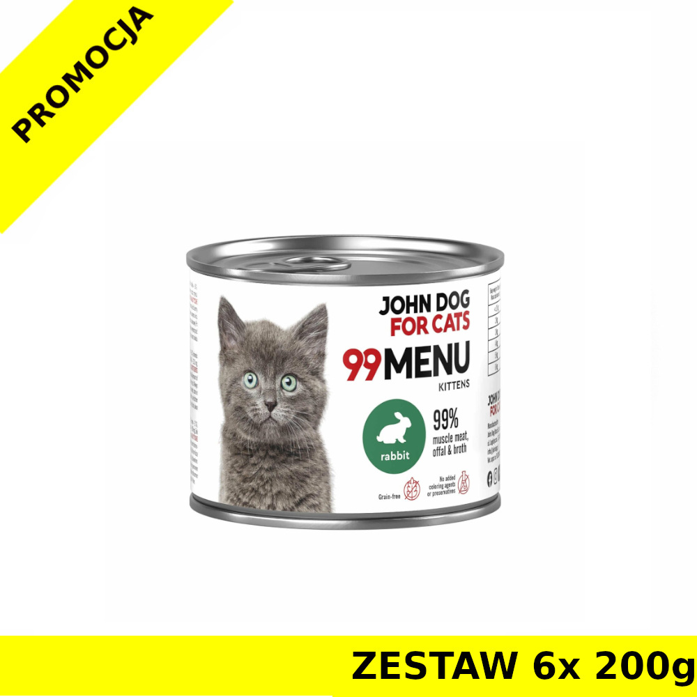John Dog karma mokra dla kociąt 99 Menu Królik ZESTAW 6x 200g