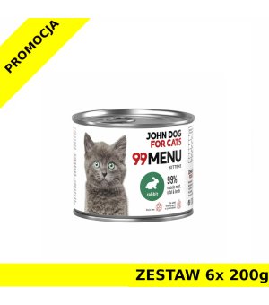 John Dog karma mokra dla kociąt 99 Menu Królik ZESTAW 6x 200g