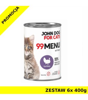 John Dog karma mokra dla kociąt 99 Menu Indyk ZESTAW 6x 400g