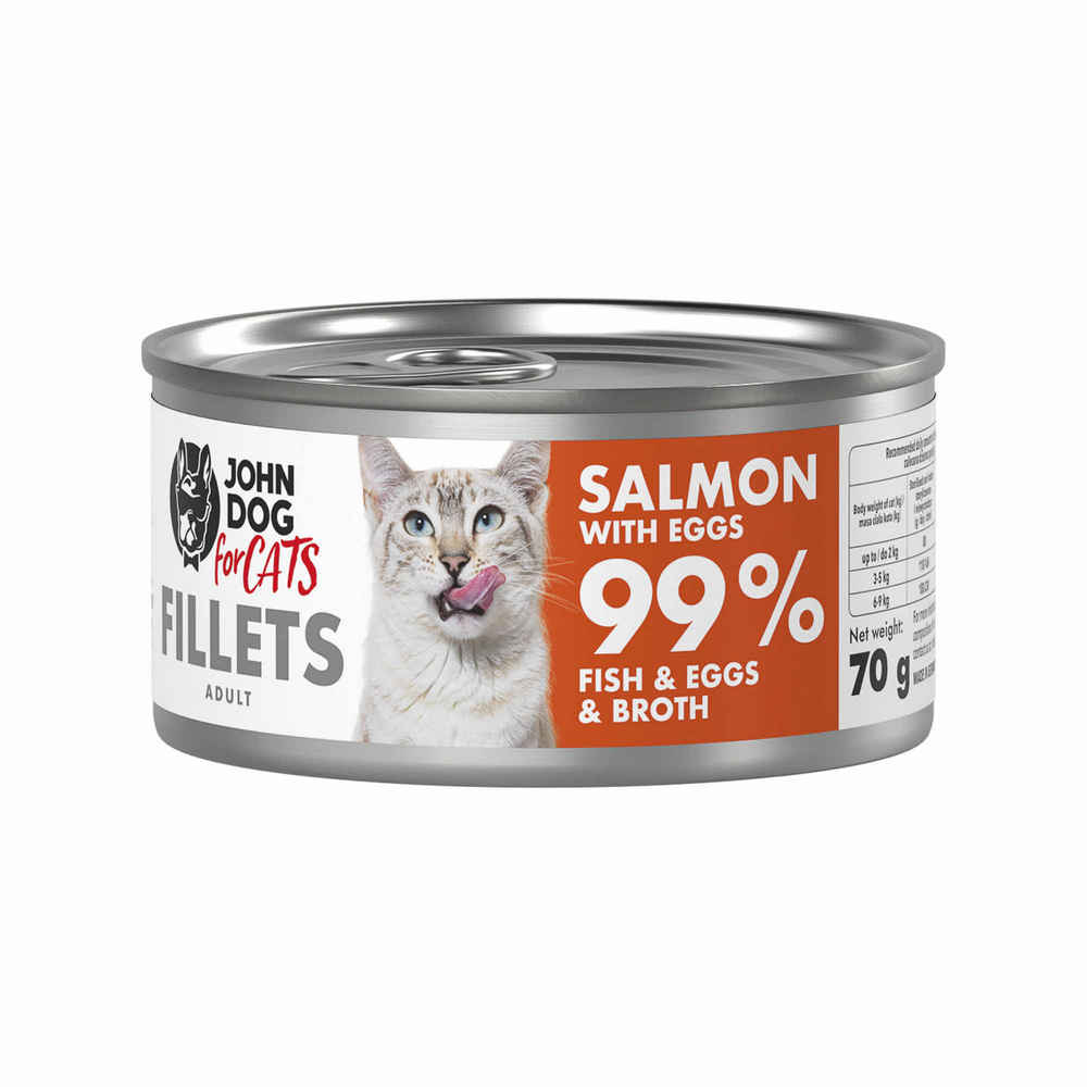 John Dog karma mokra dla kotów Filety Łosoś z Jajkami 70g