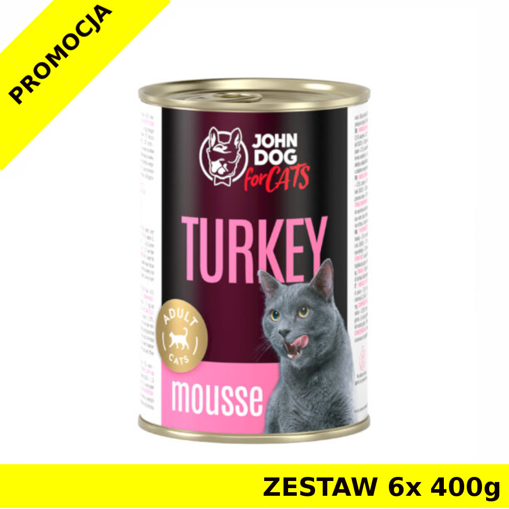 John Dog karma mokra dla kotów dorosłych MUS Indyk ZESTAW 6x 400g