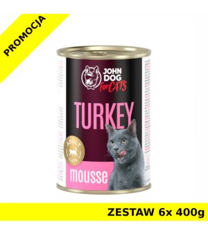 John Dog karma mokra dla kotów dorosłych MUS Indyk ZESTAW 6x 400g