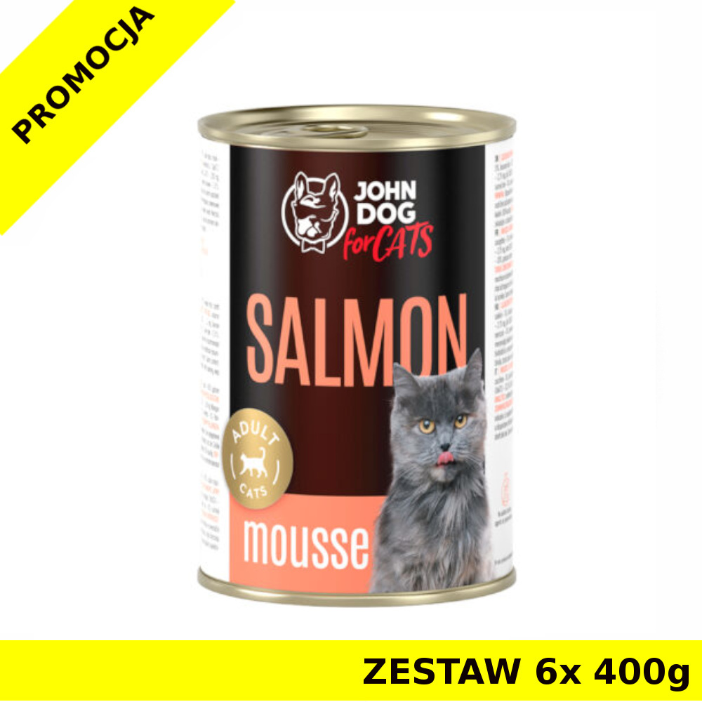 John Dog karma mokra dla kotów dorosłych MUS Łosoś ZESTAW 6x 400g