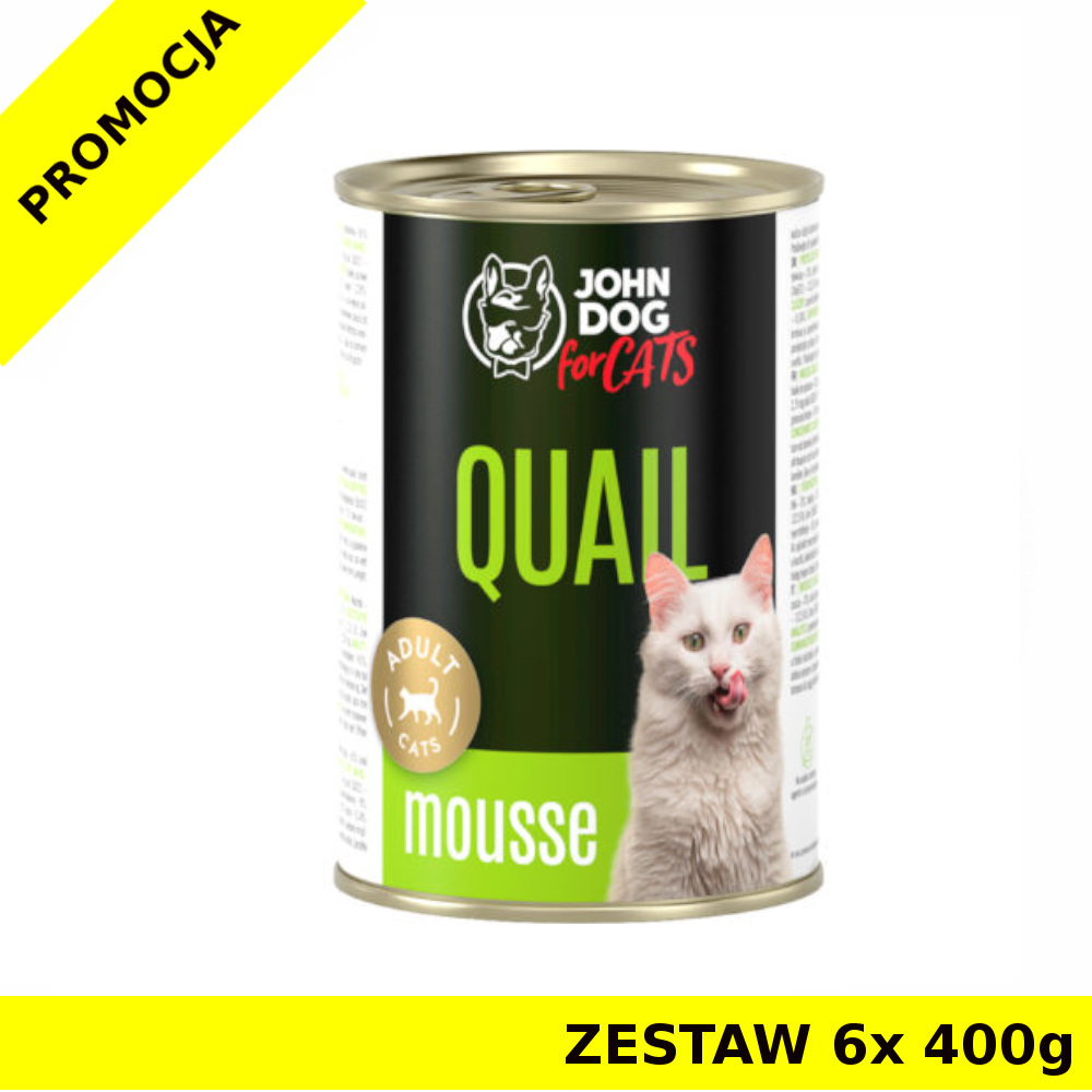 John Dog karma mokra dla kotów dorosłych MUS Przepiórka ZESTAW 6x 400g
