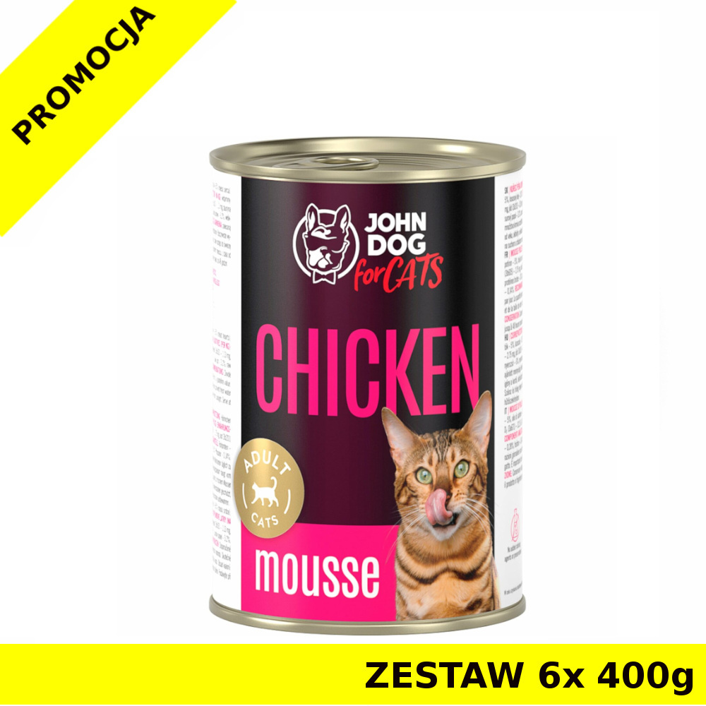 John Dog karma mokra dla kotów dorosłych MUS Kurczak ZESTAW 6x 400g