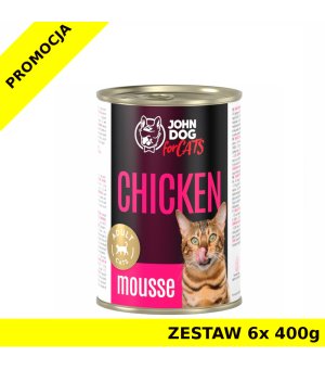John Dog karma mokra dla kotów dorosłych MUS Kurczak ZESTAW 6x 400g