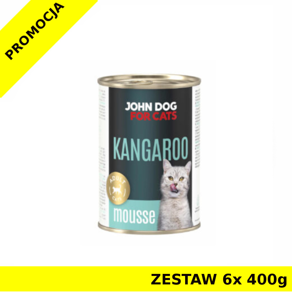 John Dog karma mokra dla kotów dorosłych MUS Kangur ZESTAW 6x 400g
