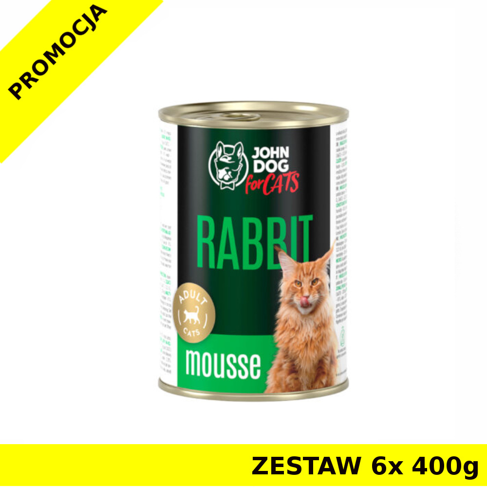 John Dog karma mokra dla kotów dorosłych MUS Królik ZESTAW 6x 400g