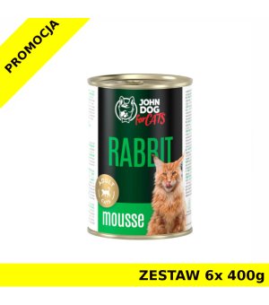 John Dog karma mokra dla kotów dorosłych MUS Królik ZESTAW 6x 400g