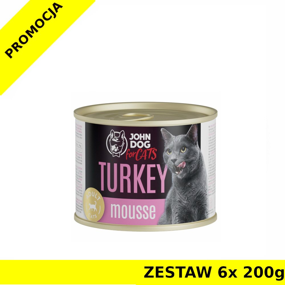 John Dog karma mokra dla kotów dorosłych MUS Indyk ZESTAW 6x 200g