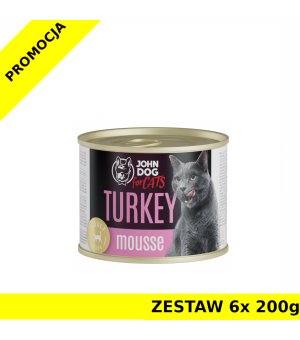 John Dog karma mokra dla kotów dorosłych MUS Indyk ZESTAW 6x 200g