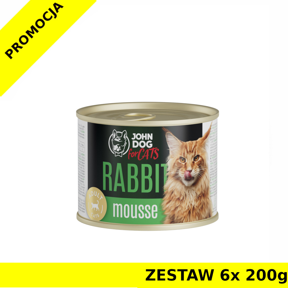 John Dog karma mokra dla kotów dorosłych MUS Królik ZESTAW 6x 200g