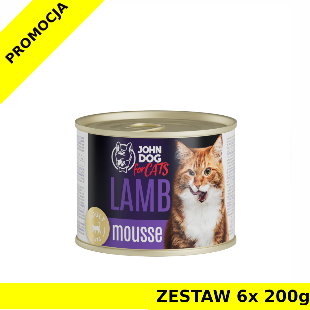 John Dog karma mokra dla kotów dorosłych MUS Jagnięcina ZESTAW 6x 200g