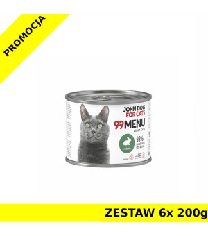John Dog karma mokra dla kotów dorosłych 99 Menu Królik ZESTAW 6x 200g