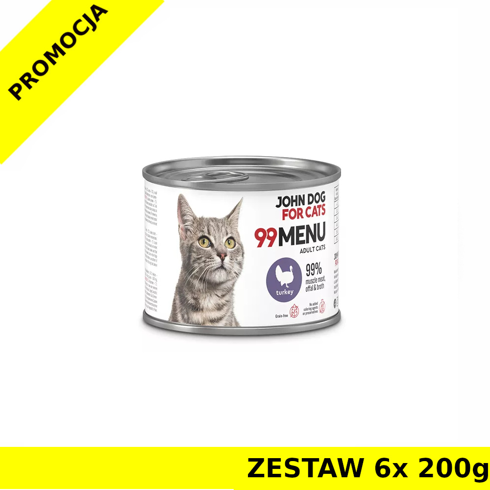 John Dog karma mokra dla kotów dorosłych 99 Menu Indyk ZESTAW 6x 200g
