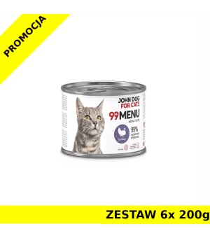 John Dog karma mokra dla kotów dorosłych 99 Menu Indyk ZESTAW 6x 200g