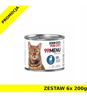 John Dog karma mokra dla kotów dorosłych 99 Menu Jagnięcina ZESTAW 6x 200g