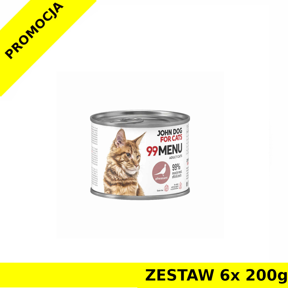 John Dog karma mokra dla kotów dorosłych 99 Menu Bażant ZESTAW 6x 200g