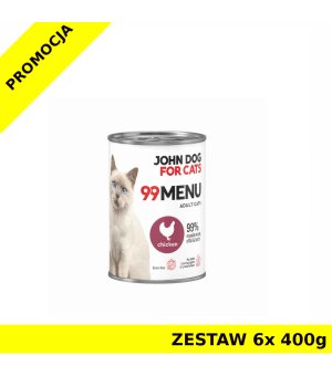 John Dog karma mokra dla kotów dorosłych 99 Menu Kurczak ZESTAW 6x 400g