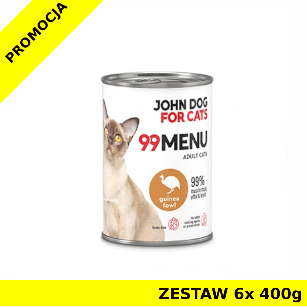 John Dog karma mokra dla kotów dorosłych 99 Menu Perliczka ZESTAW 6x 400g