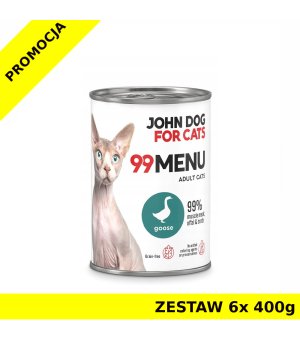 John Dog karma mokra dla kotów dorosłych 99 Menu Gęś ZESTAW 6x 400g