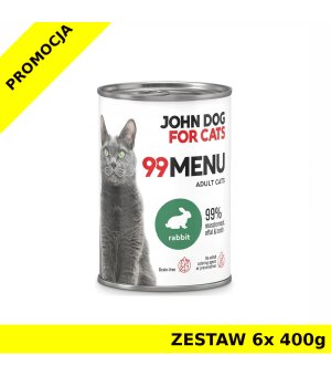 John Dog karma mokra dla kotów dorosłych 99 Menu Królik ZESTAW 6x 400g