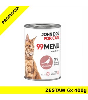 John Dog karma mokra dla kotów dorosłych 99 Menu Bażant  ZESTAW 6x 400g