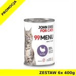 John Dog karma mokra dla kotów dorosłych 99 Menu Indyk ZESTAW 6x 400g