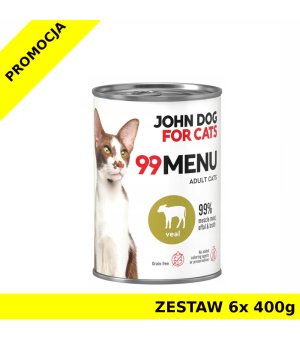 John Dog karma mokra dla kotów dorosłych 99 Menu Cielęcina ZESTAW 6x 400g