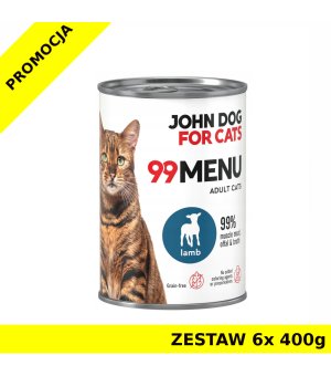 John Dog karma mokra dla kotów dorosłych 99 Menu Jagnięcina ZESTAW 6x 400g